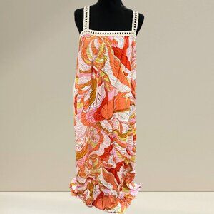 Tropical Print Maxi Dress with Crochet Straps 🌺🌞